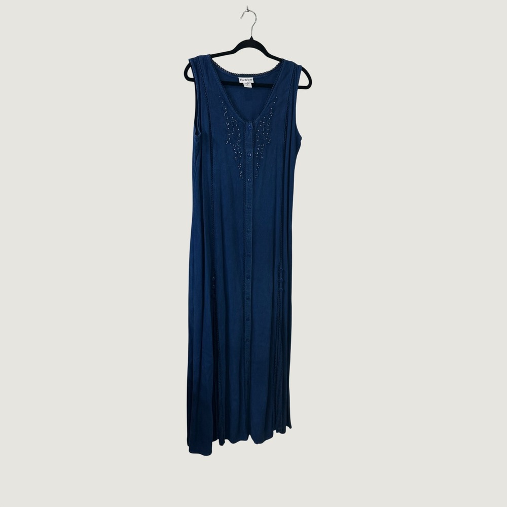 NorthStyle Blue Flowy Maxi Dress Beaded L Whimsigoth Dark Fairy Celestial Gothic - Picture 2 of 9